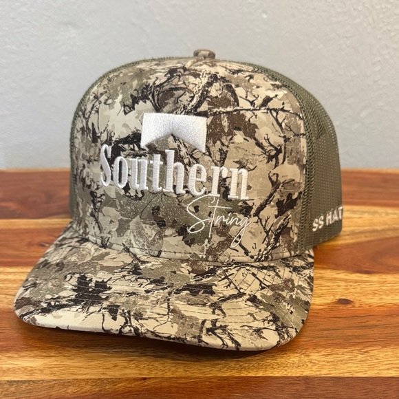 Southern String Hat Co Camo Trucker Hat January 2026 Monthly Drop Snapback Cap
